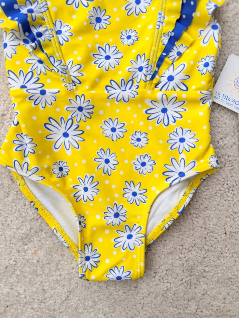 Flapdoodles Yellow Daisy One-Piece Swimsuit with Ruffle Straps - Picture 2 of 11